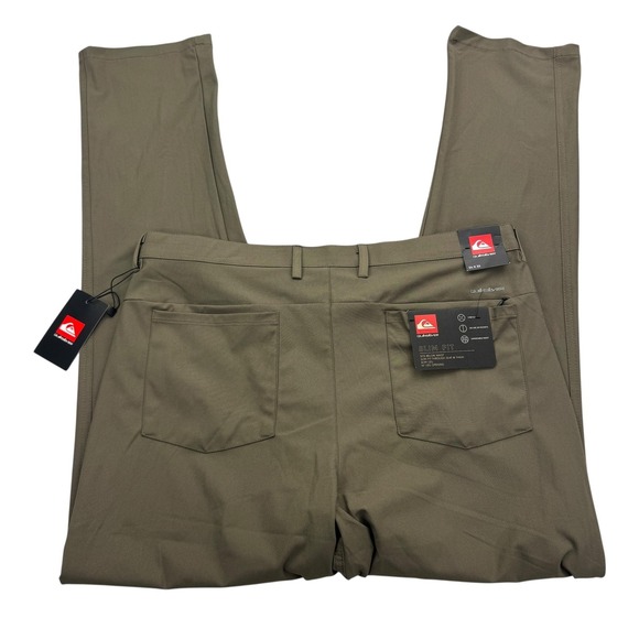 Quiksilver Pants Mens 34x32 Deep Khaki Slim Fit Stretch Tech Woven Zip Pockets - Picture 1 of 9